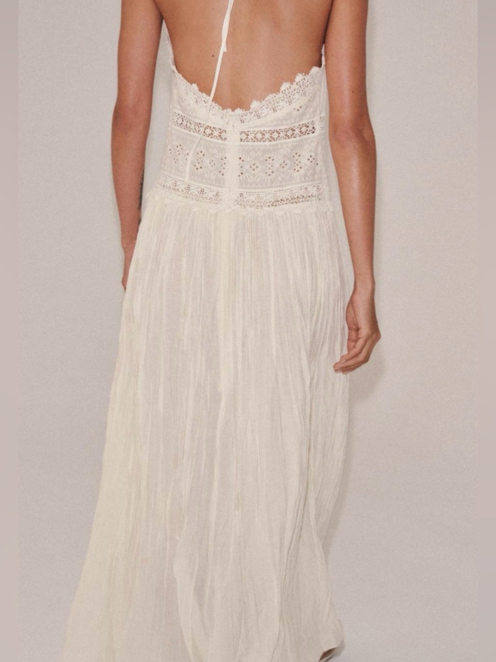 Zara Cream Lace Halter Wide-Leg Jumpsuit - Picture 2 of 6